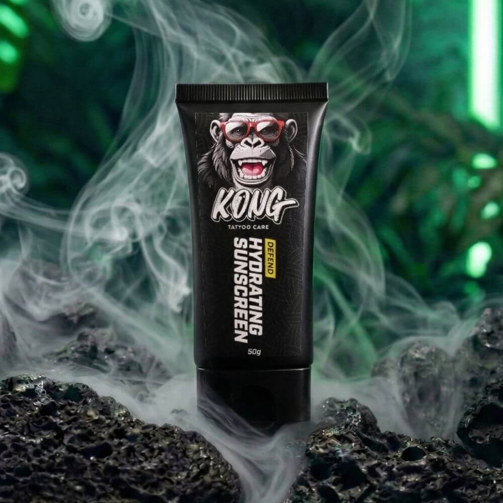 KONG Defend Sun Lotion SPF 50 tattoo sunscreen for UV protection preventing fading and keeping tattoos vibrant
