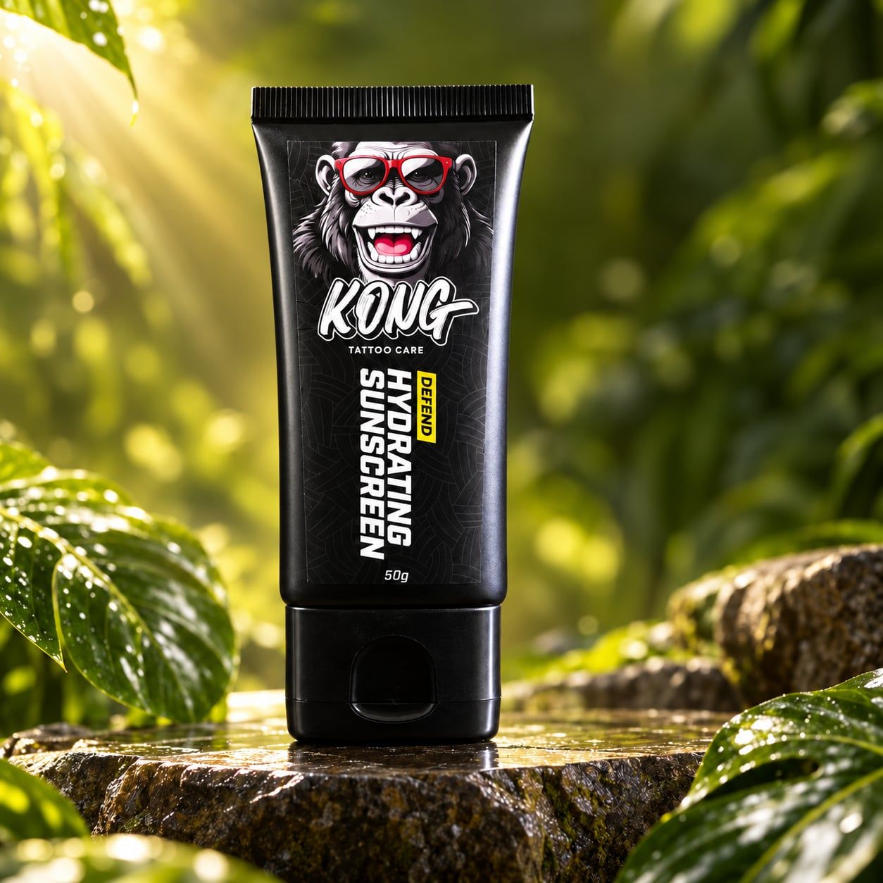 KONG Defend Sun Lotion SPF50 KONG Defend Sun Lotion in a sunlit jungle setting