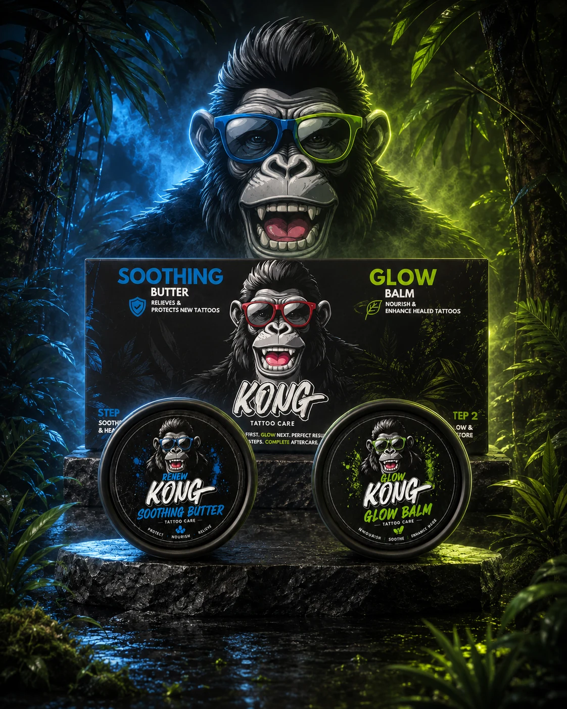 KONG Glow Kit KONG care kit in a jungle setting